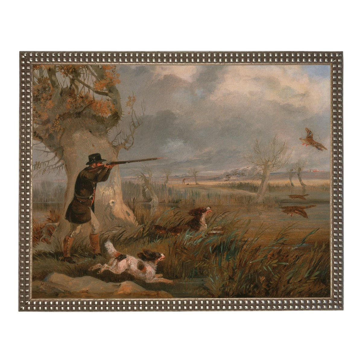 READY to SHIP 11X14 Vintage Landscape Print: Framed Canvas Antique Hunting Scene Art #A-198