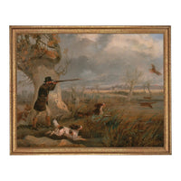 READY to SHIP 11X14 Vintage Landscape Print: Framed Canvas Antique Hunting Scene Art #A-198