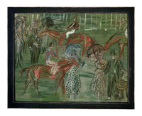 Vintage Framed Canvas Art: Race Day Equestrian Art #A-201