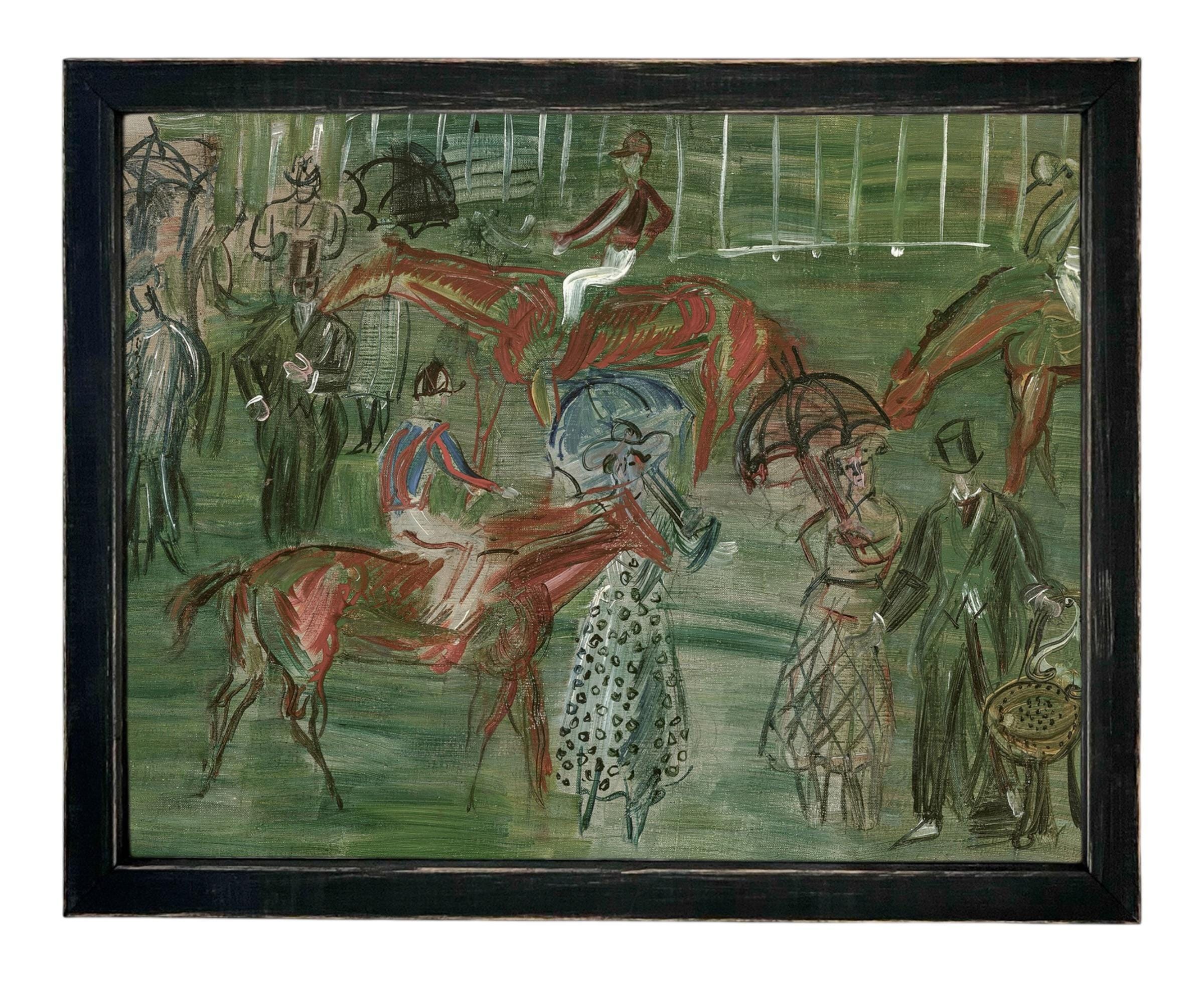 Vintage Framed Canvas Art: Race Day Equestrian Art #A-201
