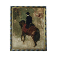 a man riding a horse, with the horse and rider in the center of the frame.
