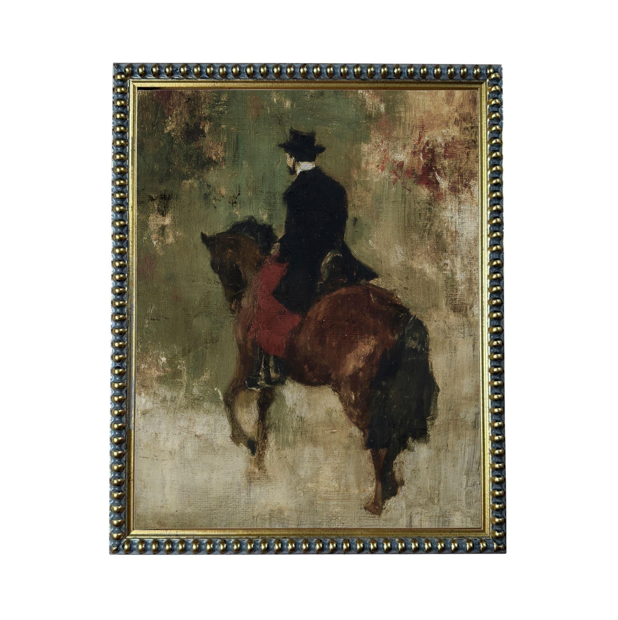 a man riding a horse, with the horse and rider in the center of the frame.