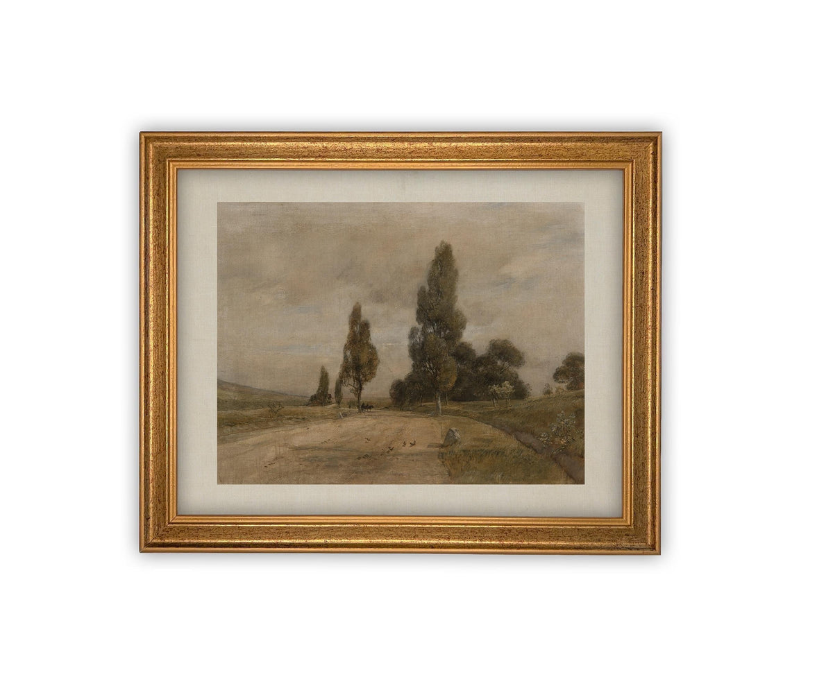 READY to SHIP 16X20 Vintage Framed Canvas Print: Muted Landscape, Farmhouse Art