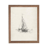 A framed illustration depicting a sailboat on the water.