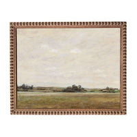 The image is a painting of a landscape with a field and trees in the distance.