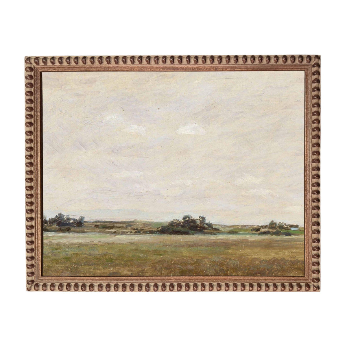 The image is a painting of a landscape with a field and trees in the distance.