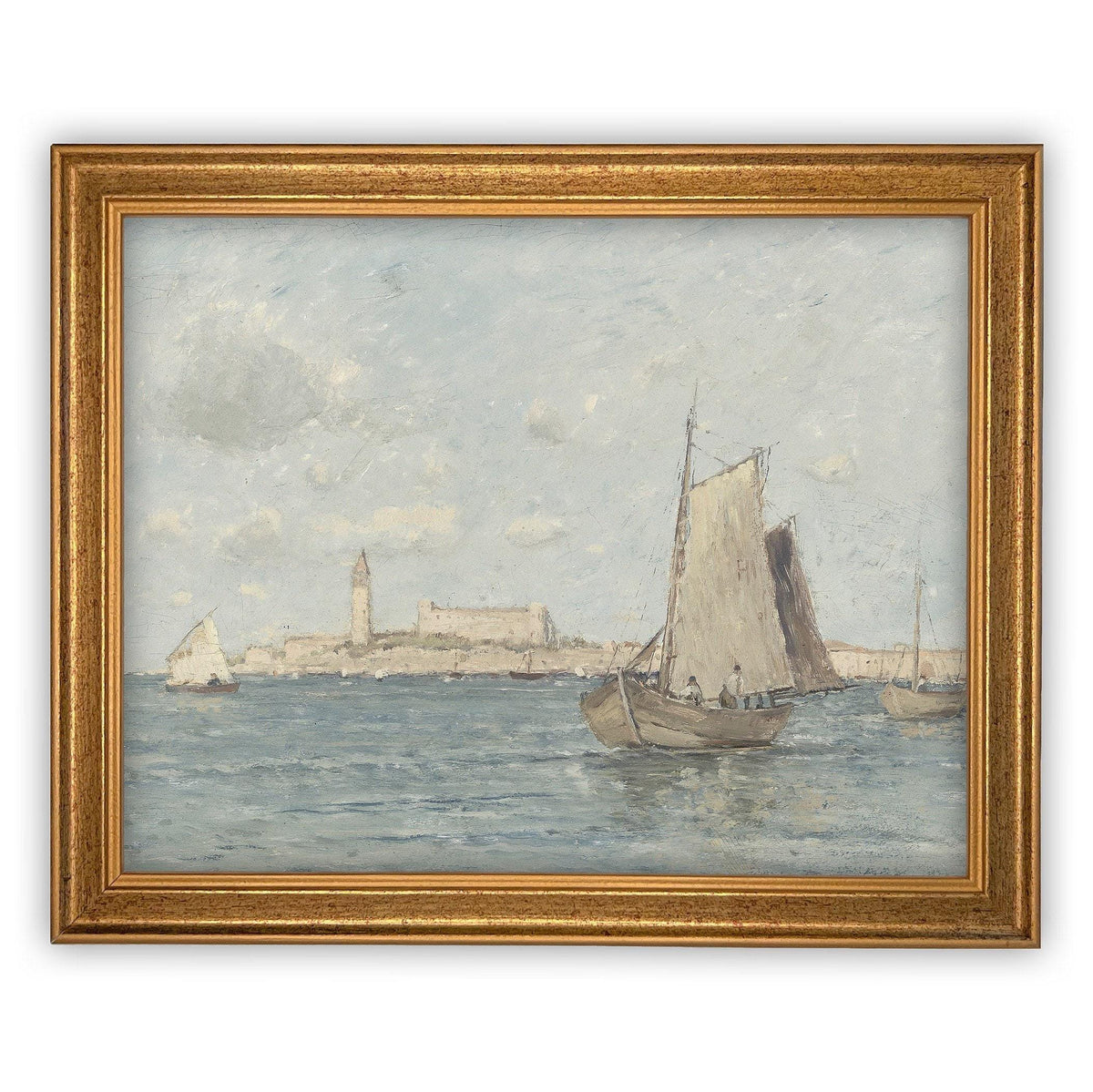 READY to SHIP 12X16 Framed Vintage Sailboat Canvas Art: Nautical Beach House Print