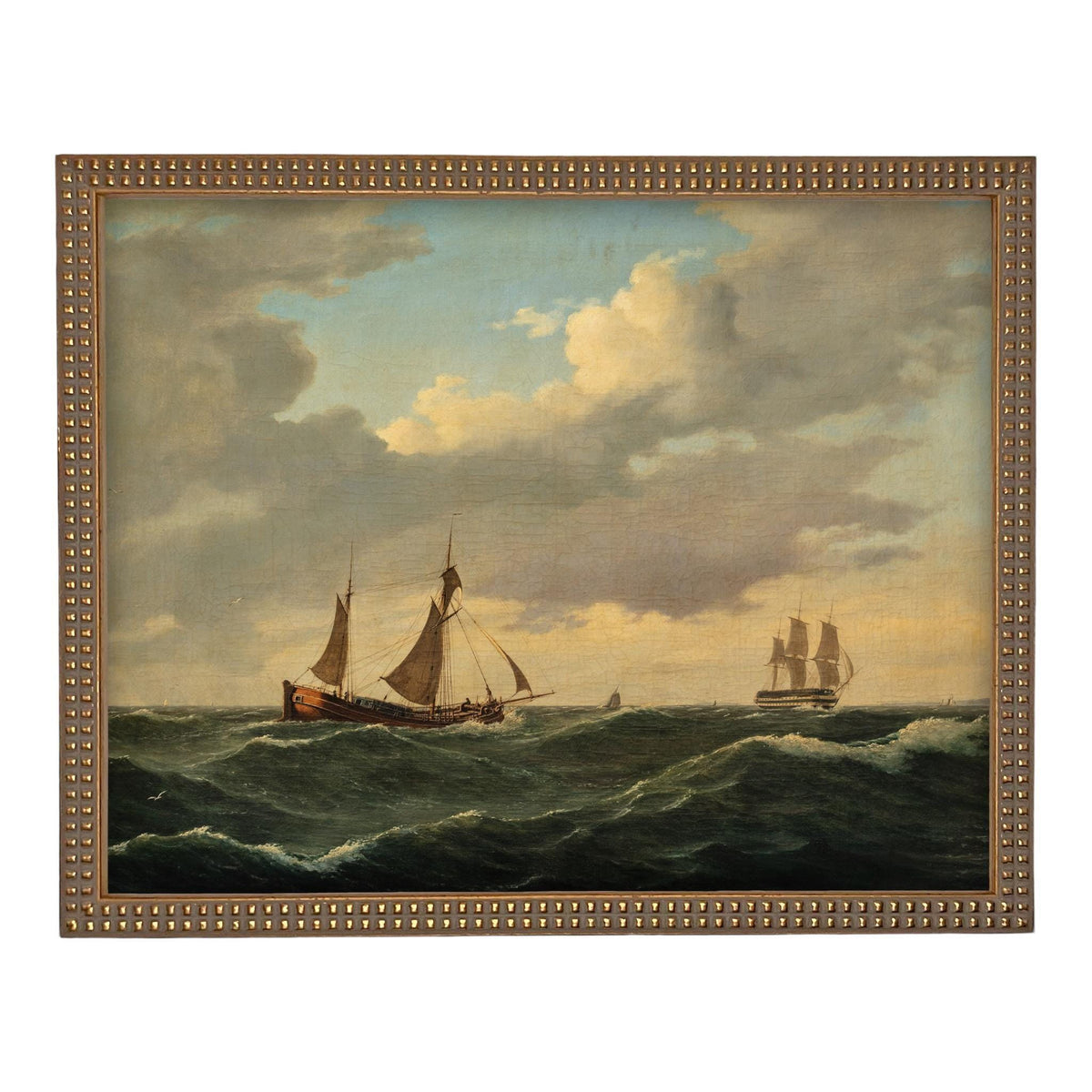Vintage Sailboats Painting: Framed Canvas Print, Coastal Art #COAS-203