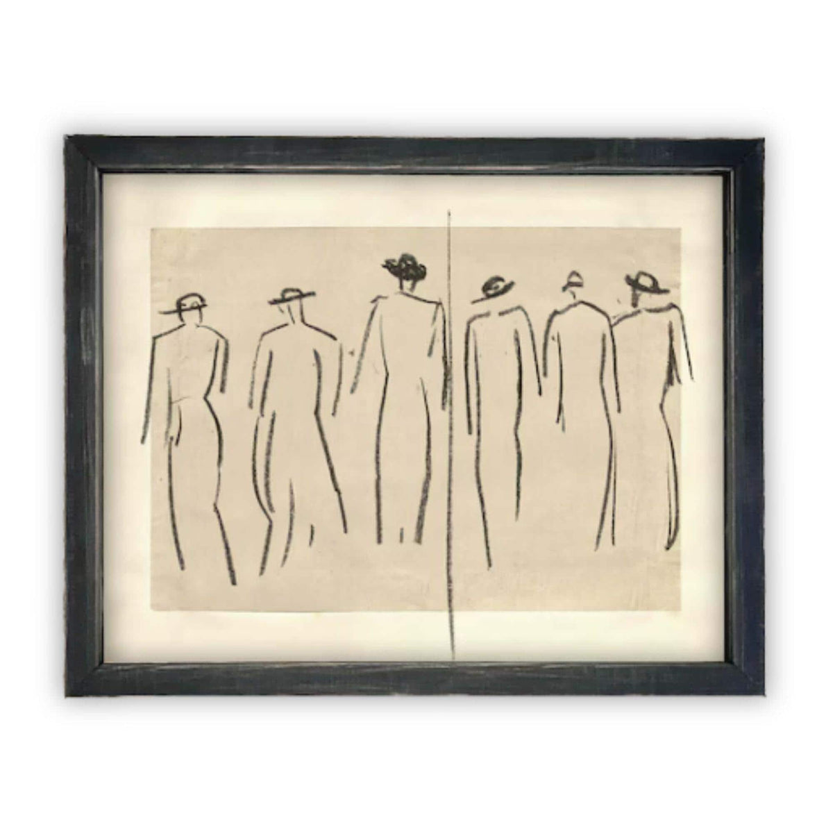 READY TO SHIP 8X10 Vintage Framed Canvas Art: Women Walking Sketch Print