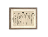 READY TO SHIP 8X10 Vintage Framed Canvas Art: Women Walking Sketch Print