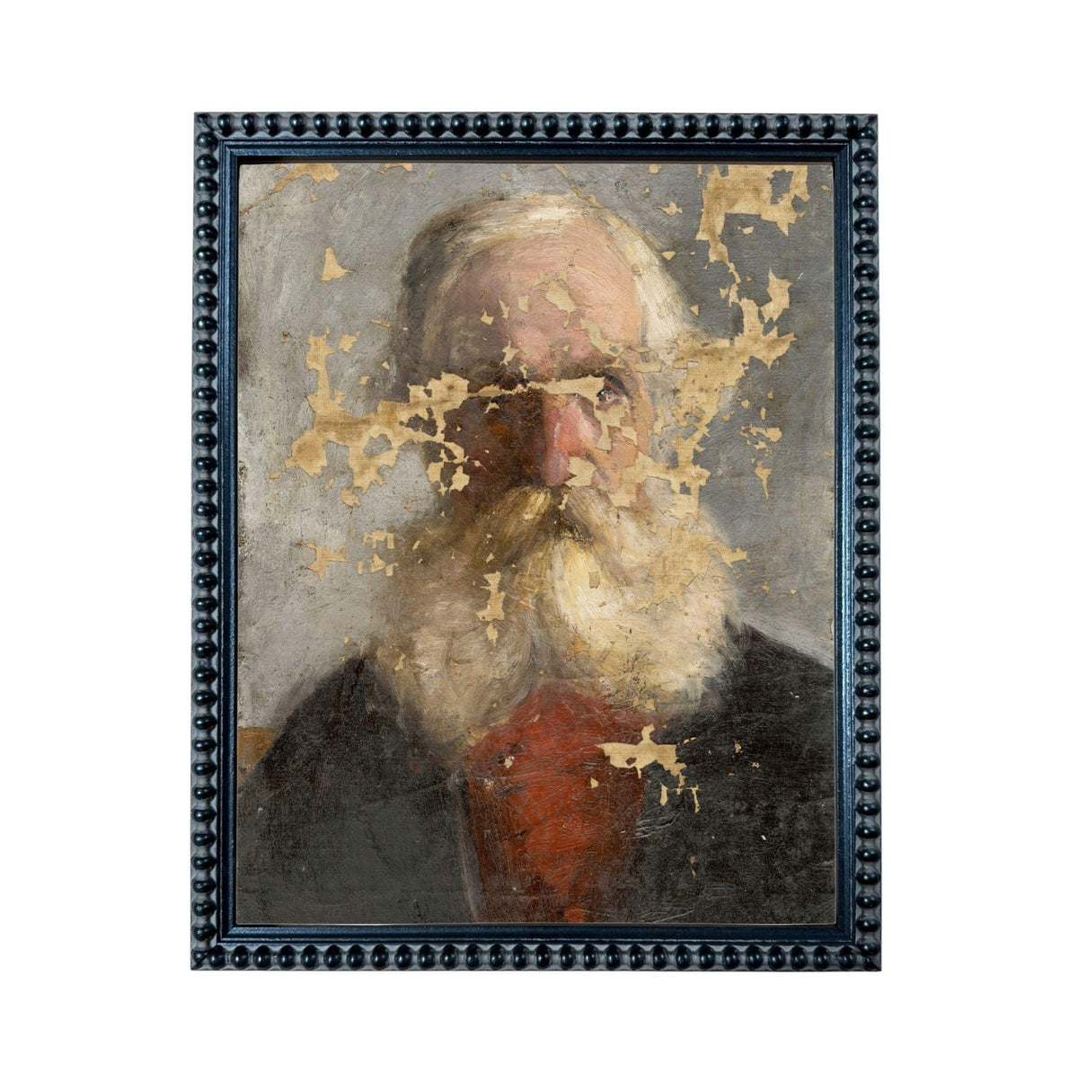 The image is a framed painting depicting an elderly man with a long white beard.