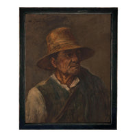 Framed Vintage Print of a Man with Pipe on Canvas #P-555