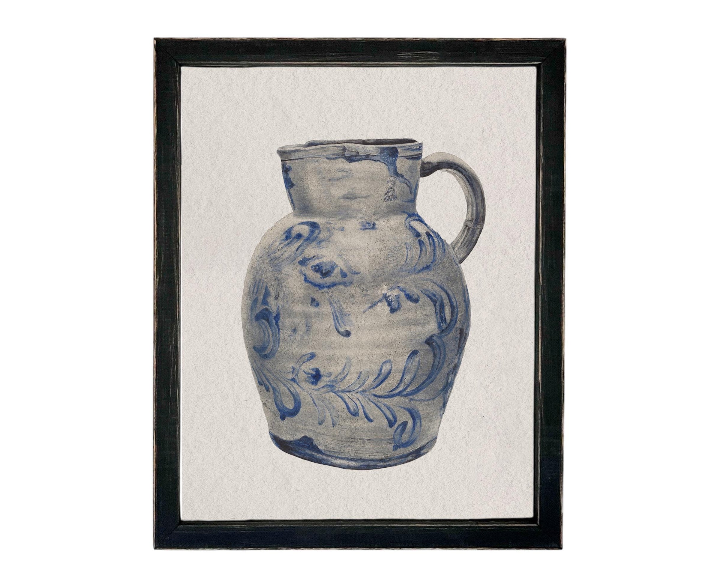 Vintage Framed Blue White Pottery Still Life on Canvas #ST-640