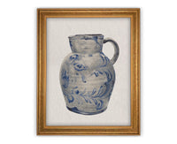 Vintage Framed Blue White Pottery Still Life on Canvas #ST-640