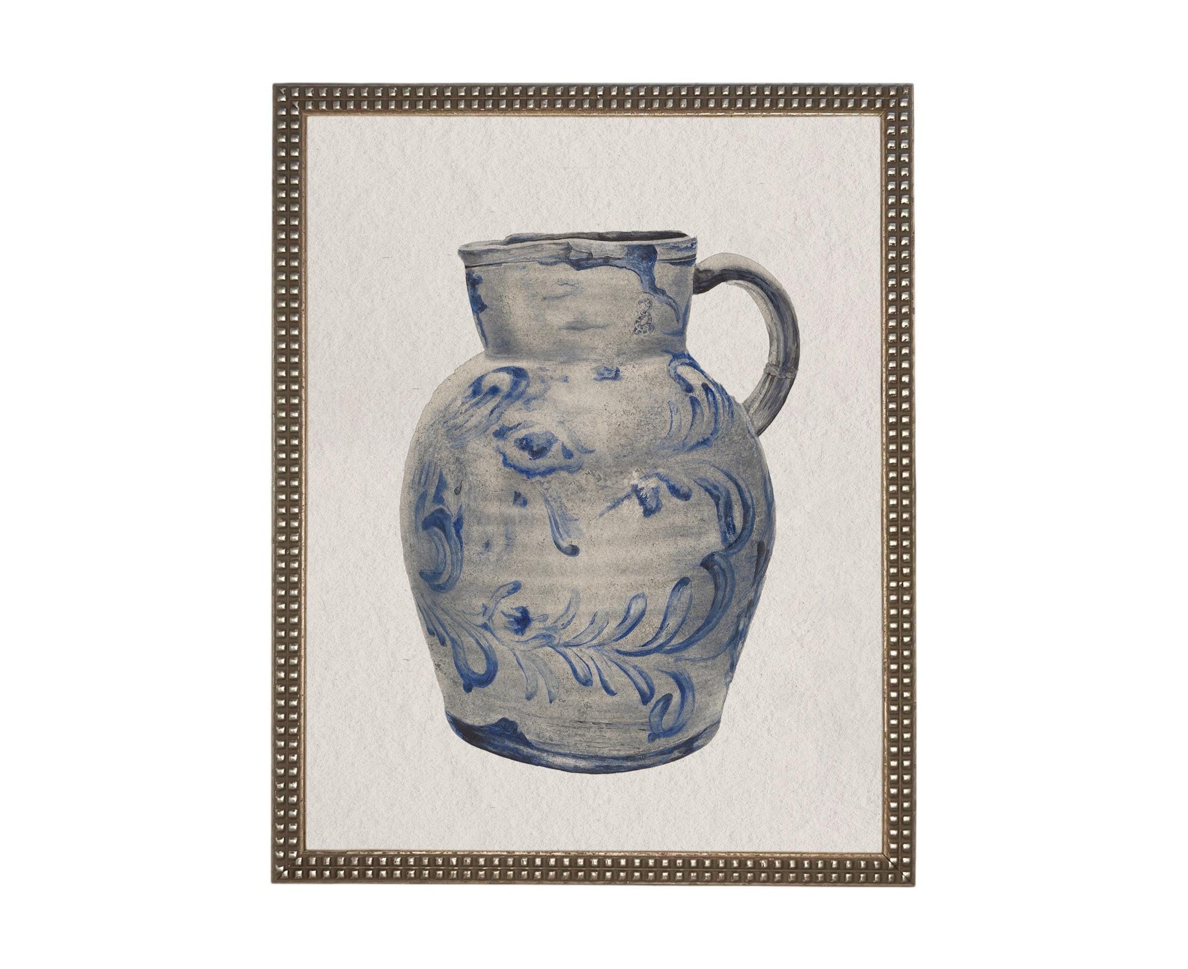 Vintage Framed Blue White Pottery Still Life on Canvas #ST-640