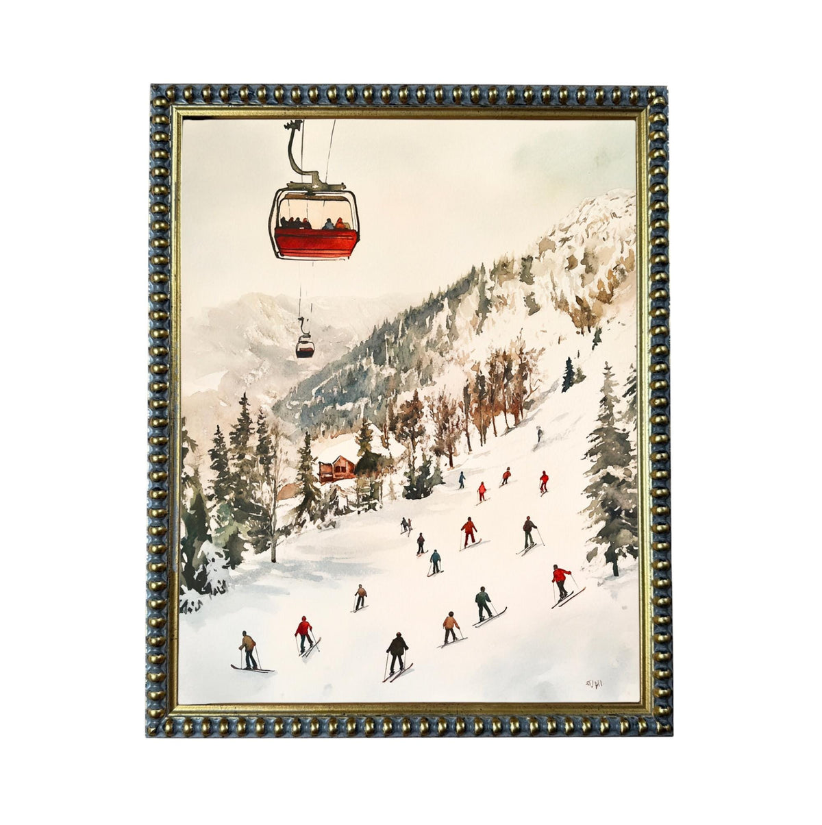 Vintage Ski Slope Canvas Print: Framed Winter Scene Art, Farmhouse Decor #CH-331