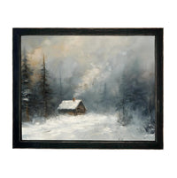 Vintage Framed Canvas Art // Framed Vintage Christmas Print // Vintage Cottage Painting // Winter Landscape // Lakehouse Cabin // CH-332
