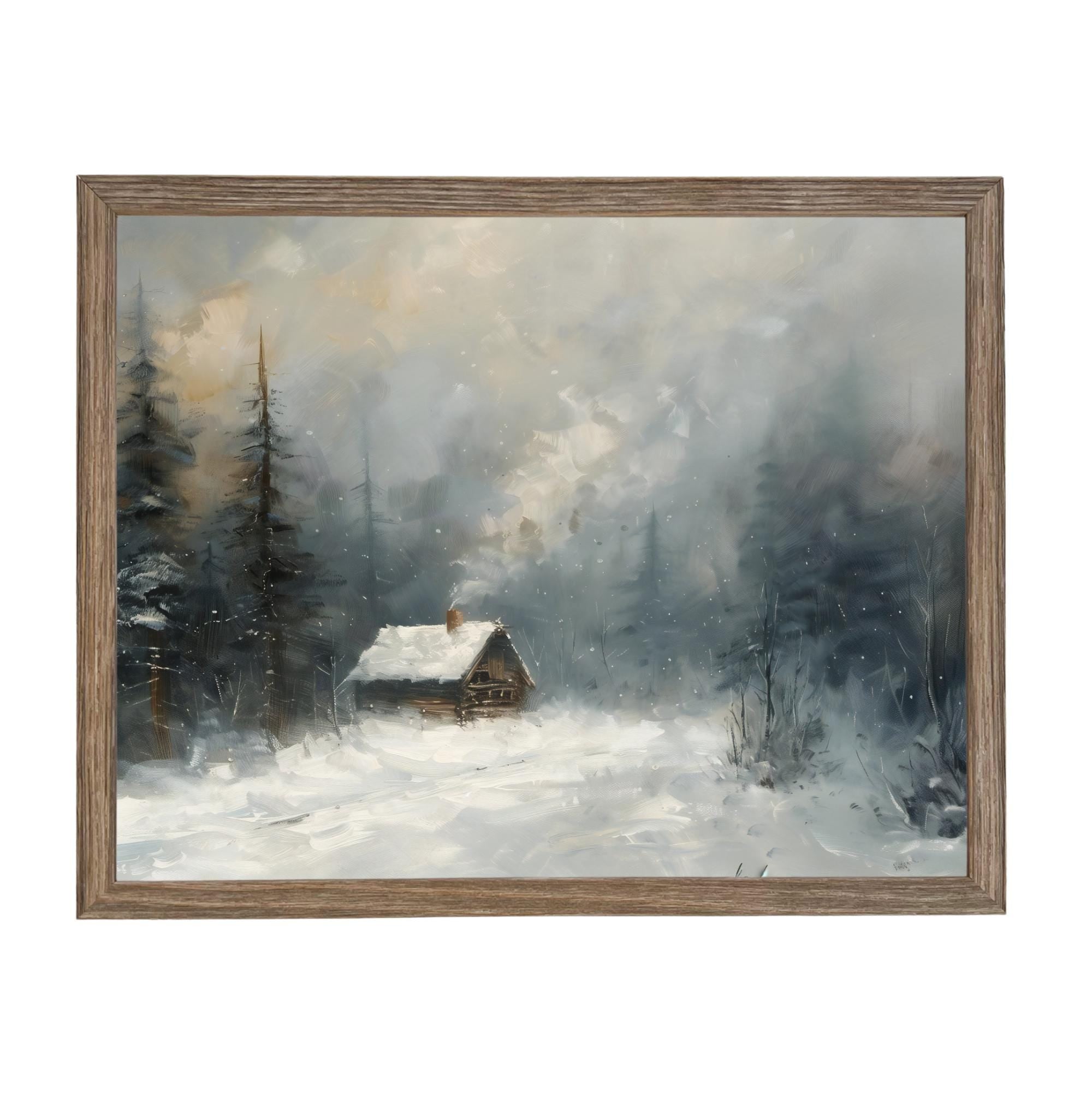 Vintage Framed Canvas Art // Framed Vintage Christmas Print // Vintage Cottage Painting // Winter Landscape // Lakehouse Cabin // CH-332