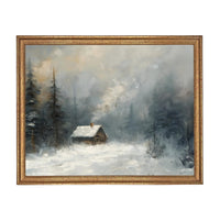 Vintage Framed Canvas Art // Framed Vintage Christmas Print // Vintage Cottage Painting // Winter Landscape // Lakehouse Cabin // CH-332