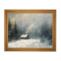 Vintage Framed Canvas Art // Framed Vintage Christmas Print // Vintage Cottage Painting // Winter Landscape // Lakehouse Cabin // CH-332