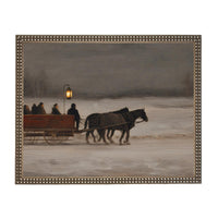 Vintage Sleigh Ride Canvas Print: Framed Winter Christmas Farmhouse Art CH-333