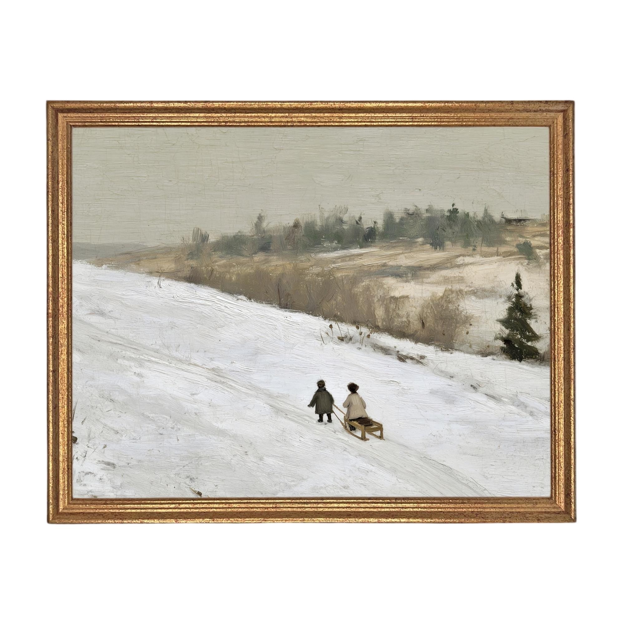 Vintage Sleigh Ride Canvas Print: Framed Winter Christmas Farmhouse Art CH-337