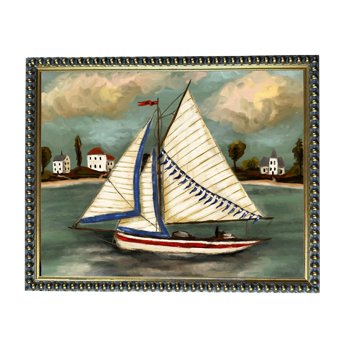 Framed Vintage Sailboat Canvas Print: Coastal Beach House Decor #COAS-208