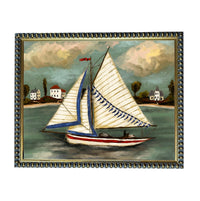 Framed Vintage Sailboat Canvas Print: Coastal Beach House Decor #COAS-208