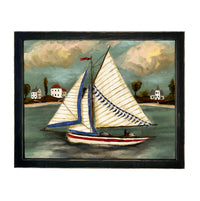 Framed Vintage Sailboat Canvas Print: Coastal Beach House Decor #COAS-208