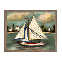 Framed Vintage Sailboat Canvas Print: Coastal Beach House Decor #COAS-208