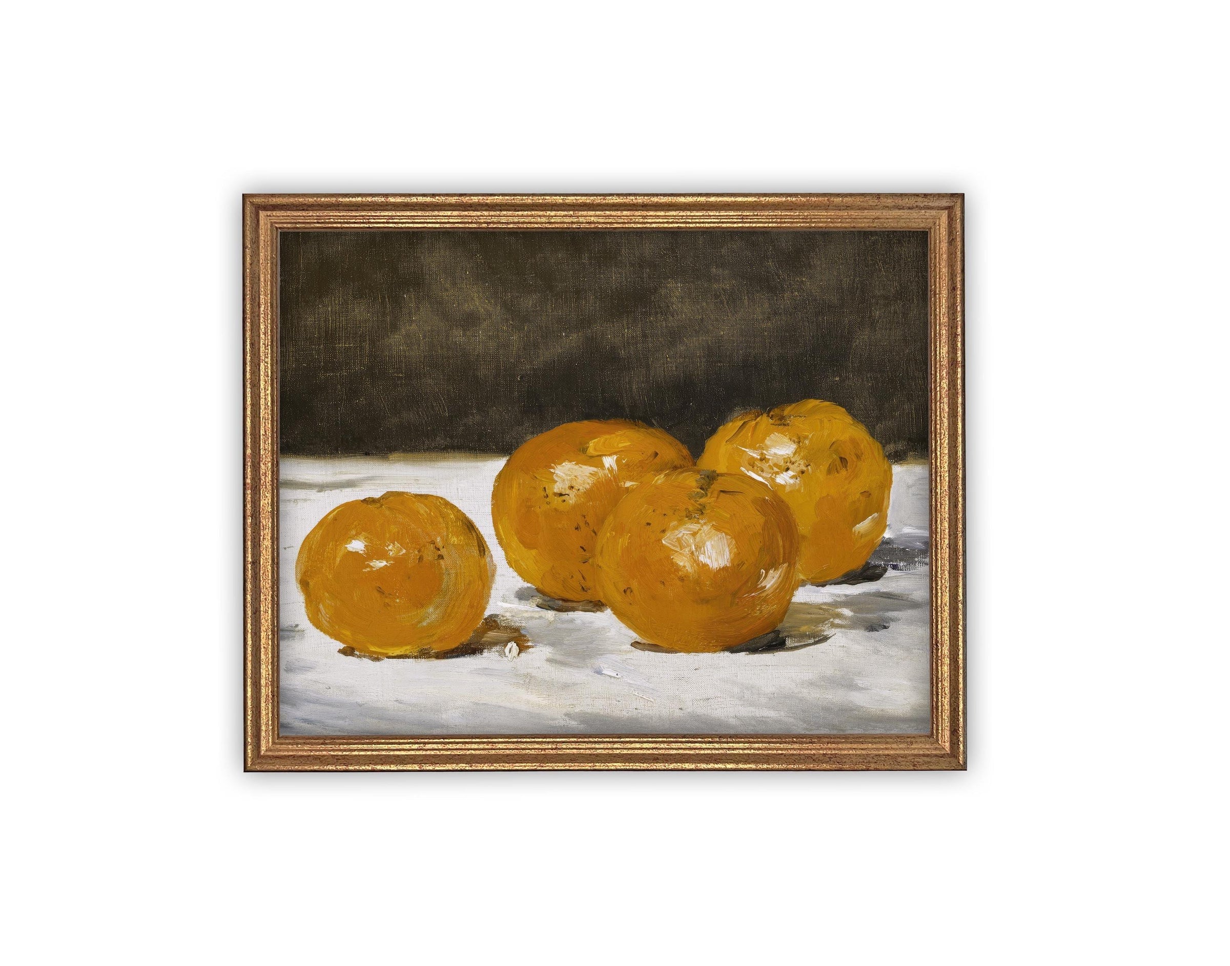 Vintage Framed Oranges Canvas Print: Still Life Kitchen Art