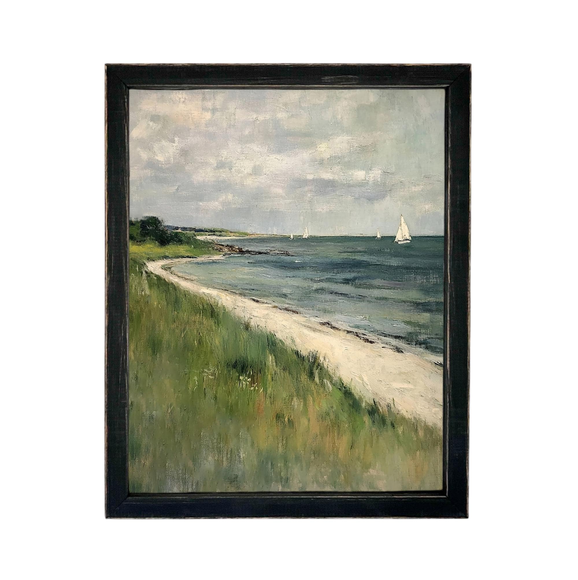 Framed Coastal Canvas Print: Vintage Beach House Art #COAS-209