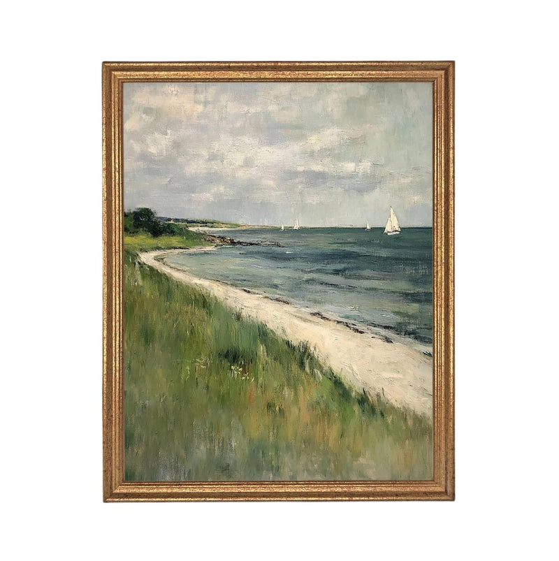 Framed Coastal Canvas Print: Vintage Beach House Art #COAS-209
