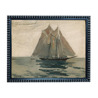 Framed Vintage Coastal Seascape Canvas Print: Sailboat Art, Beach House Decor #COAS-210
