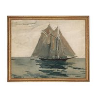 Framed Vintage Coastal Seascape Canvas Print: Sailboat Art, Beach House Decor #COAS-210