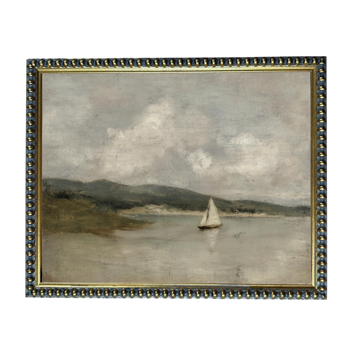 Vintage Framed Nautical Coastal Seascape Canvas Print: Sailboat Art, Beach House Decor #COAS-211