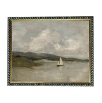 Vintage Framed Nautical Coastal Seascape Canvas Print: Sailboat Art, Beach House Decor #COAS-211