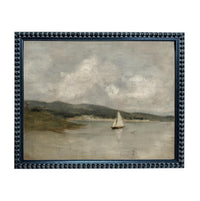 Vintage Framed Nautical Coastal Seascape Canvas Print: Sailboat Art, Beach House Decor #COAS-211