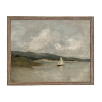 Vintage Framed Nautical Coastal Seascape Canvas Print: Sailboat Art, Beach House Decor #COAS-211