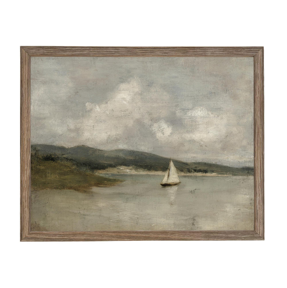 Vintage Framed Nautical Coastal Seascape Canvas Print: Sailboat Art, Beach House Decor #COAS-211