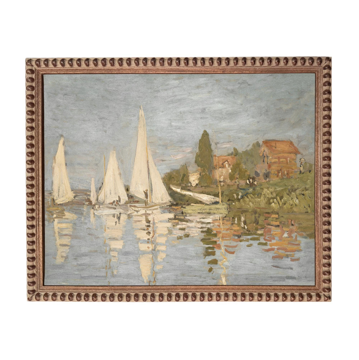Framed Sailboat Seascape Coastal Canvas Print: Vintage Beach House Art #COAS-212