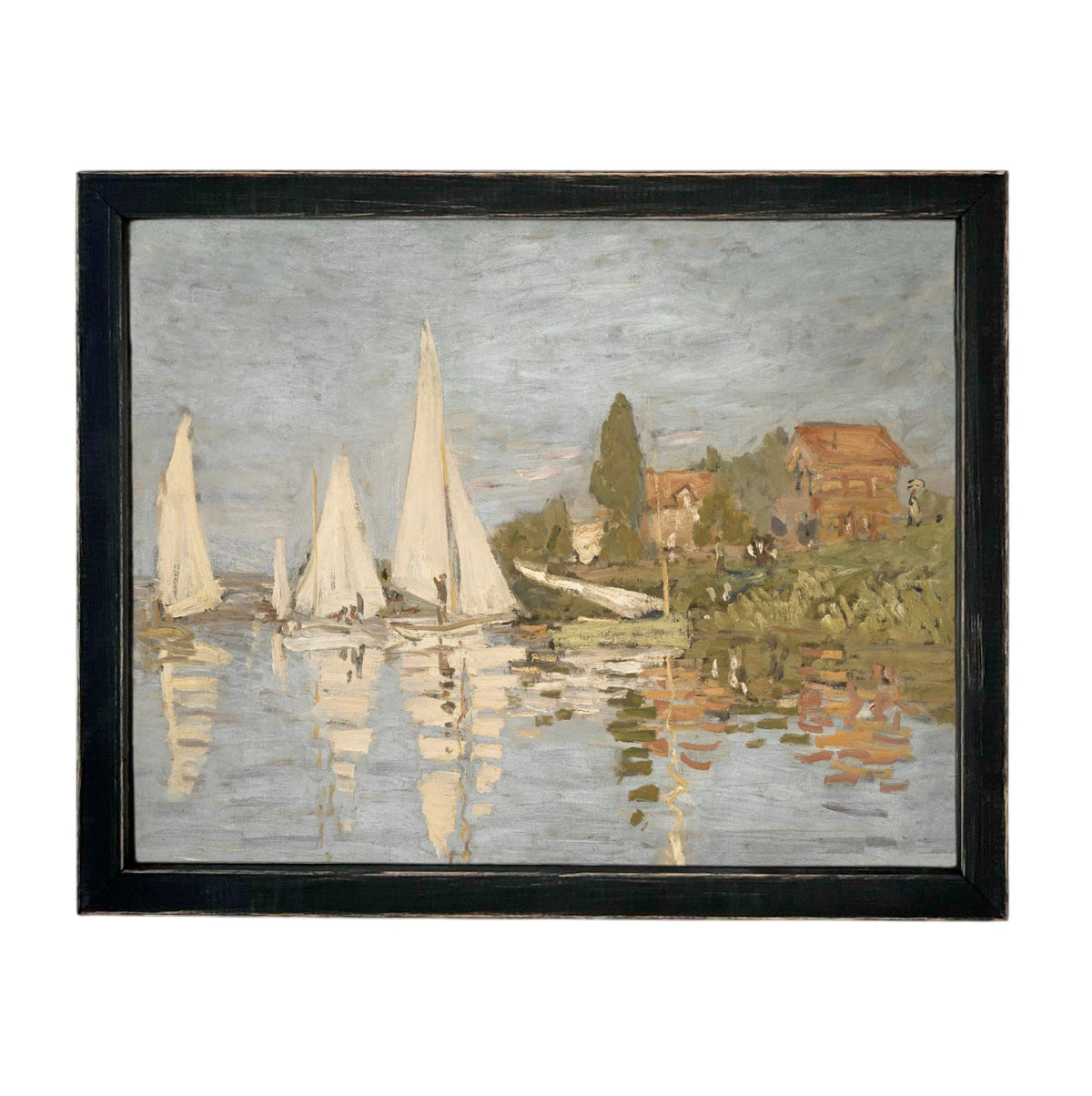Framed Sailboat Seascape Coastal Canvas Print: Vintage Beach House Art #COAS-212