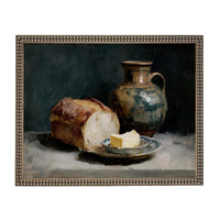 Framed Vintage Pottery and Bread Still Life Painting, Farmhouse Kitchen Canvas Print #ST-643