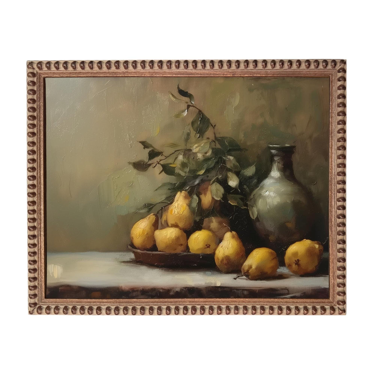 Vintage Framed Pears Canvas Art: Still Life Kitchen Painting #ST-644