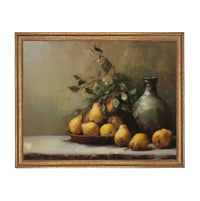 Vintage Framed Pears Canvas Art: Still Life Kitchen Painting #ST-644