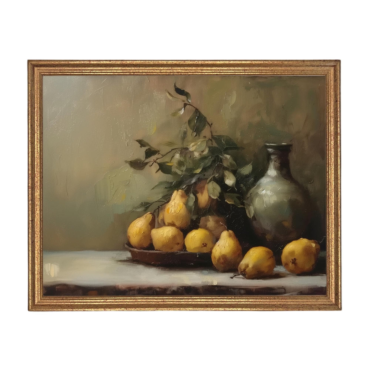 Vintage Framed Pears Canvas Art: Still Life Kitchen Painting #ST-644