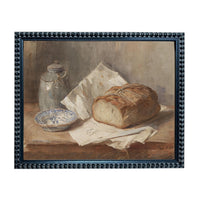 Framed Vintage Pottery and Bread Still Life Painting, Farmhouse Kitchen Canvas Print #ST-648