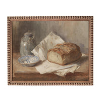 Framed Vintage Pottery and Bread Still Life Painting, Farmhouse Kitchen Canvas Print #ST-648