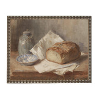 Framed Vintage Pottery and Bread Still Life Painting, Farmhouse Kitchen Canvas Print #ST-648