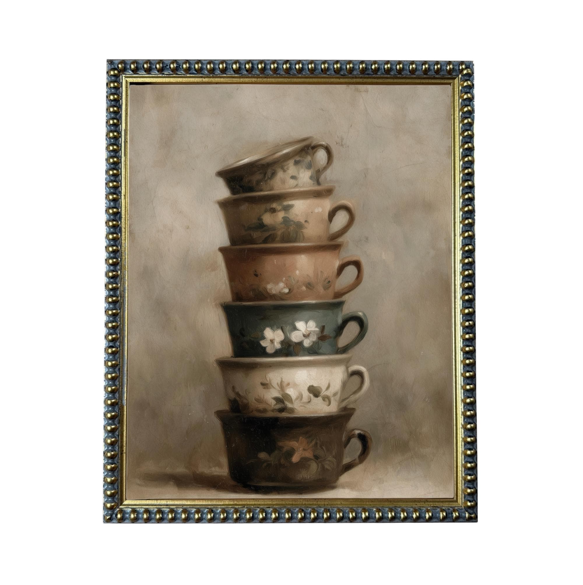 Framed Vintage Kitchen Teacups Pottery Still Life Canvas Print ST-649